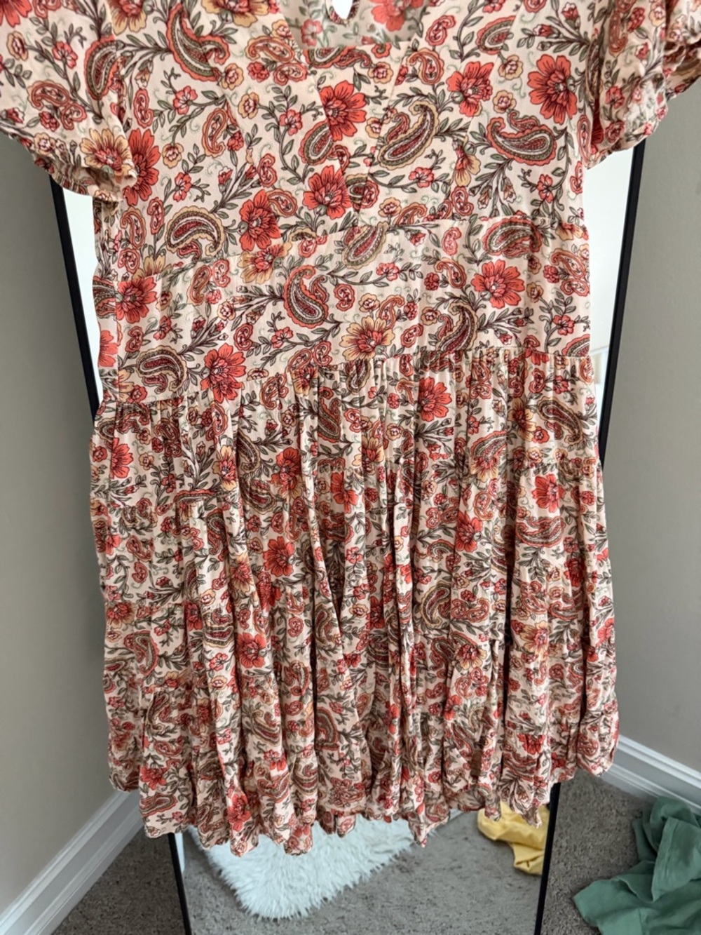 Patrons of Peace Floral Paisley Tiered Mini Dress - Cream & Coral - Picture 3 of 5